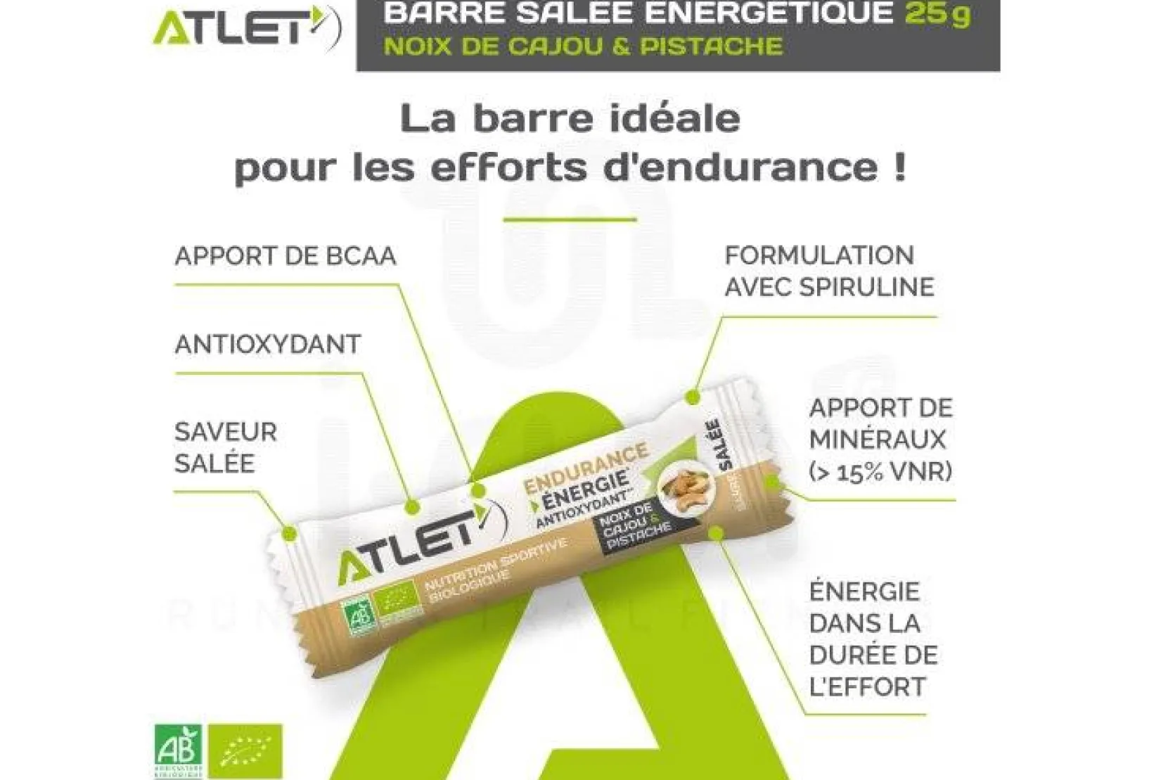 Atlet Barres^Barre Énergétique Endurance Salée - Noix de Cajou / Pistache