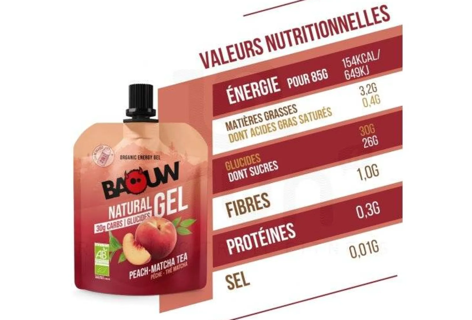 Baouw Gels^Gel naturel bio - Pêche - Thé matcha